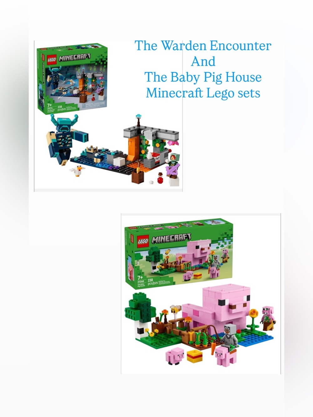 The Warden Encounter and the Baby Pig House Minecraft lego sets
